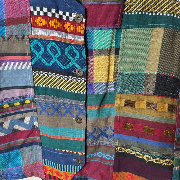 Vest Patchwork SZ M Boho Bohemian Hippie Art Teacher Metallic - Picture 5 of 7